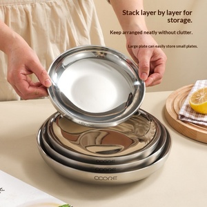 Assiette Ronde en Acier Inoxydable 304 Poli Miroir, Plateau de Service pour Pizza, Cuisine Domestique, Camping, Barbecue, Décoration, Organisateur, Plateau de Rangement - Product Image 3