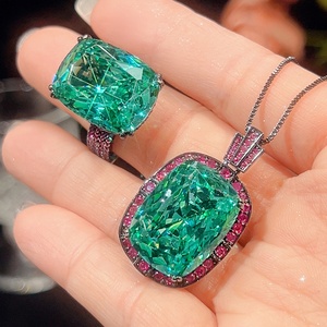 Conjunto de Joyería Ecológica de Cobre, Estilo Minimalista, Anillo y Collar con Circonita Verde de 15*20mm, para Mujer, Venta al Por Mayor - Product Image 3