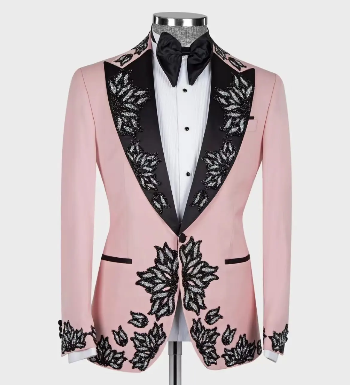 New pink pattern men's clothing embroidered double breasted men suits business leisure occupations groom weslim fit suit for men