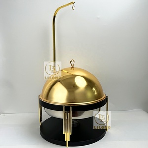 Nuovo Design Lussuoso Scaldavivande in Acciaio Inox Oro e Nero da 10L con Coperchio Sospeso per Hotel, Buffet, Matrimoni e Catering - Product Image 4