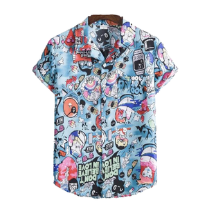 Chemise hawaïenne pour homme à manches courtes, imprimé dessin animé, respirante, col rabattu, pour les vacances - Product Image 1