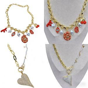 BD-D778 Elegante Collar con Dijes de Coral/Concha/Ojo/Cereza, Chapado en Oro, Microcirconitas Cúbicas, Esmalte, Accesorio de Joyería, Venta al por Mayor - Product Image 1