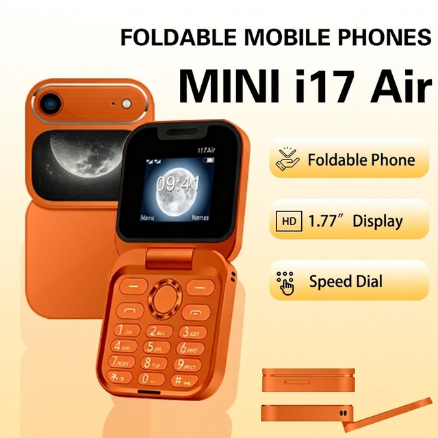 New I17 Air 2G GSM Flip Feature Phone Foldable Multi-language Orange Hot Language Spare Mobile Phone Fm Camera Big Buttens