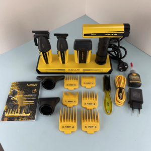 Ensemble d'outils de barbier professionnel VGR V-285 4 en 1, tondeuse à cheveux, rasoir, sèche-cheveux, kit de toilettage de salon avec base de charge - Product Image 1