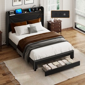 King Modern Luxury Velvet Upholstered Adjustable Platform Bed Integrated Storage <strong>Drawers</strong> Stable Metal Base-Space-Saving - Product Image 2