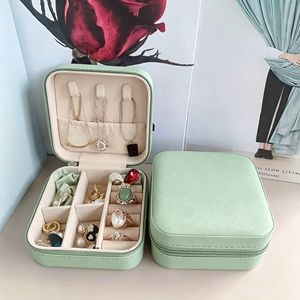 Estuche de Joyería Portátil Ecológico en Oferta, Caja de Almacenamiento de Joyas Cuadrada con Cierre, Pequeña, para Viajes, para Mujeres, con Empaque para Regalo - Product Image 1