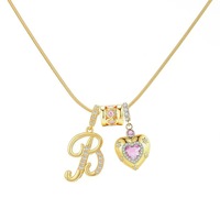Collar de moda con diseño de corazón y carta de amor para chica, serie DIY, chapado en oro real de 22K, cadena de serpiente de acero inoxidable con circonita