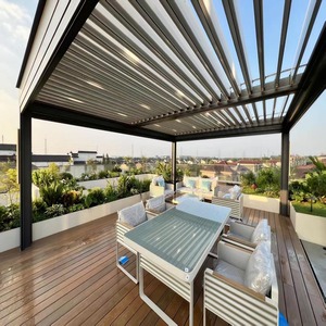 Pergola à lames orientables en alliage d'aluminium pour cour, pavillon à toit rigide en aluminium avec <span class=keywords><strong>éclairage</strong></span> LED, cuisine extérieure - Product Image 1