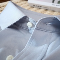 Kemeja Flanel Rajut Kerah Mandarin 100% Katun Pria ODM/OEM, Pewarnaan Benang, Lengan Panjang, 140g, Bernapas, Kasual, Kerja, Musim Panas