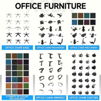 Chaise de jeu de bureau en métal moderne personnalisée Base cinq étoiles Pièces de rechange Hauteur réglable pour le démontage Transport Petit volume