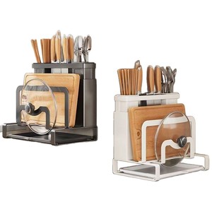 Kitchen Knife Rack Wall <b>Mounted</b> Storage For Knives Chopsticks Cutting <b>Boards</b> Pot Lids Countertop Organizer Multi Functional - Product Image 5