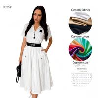 Robe longue élégante vintage d'été à col polo et taille élastique pour les loisirs