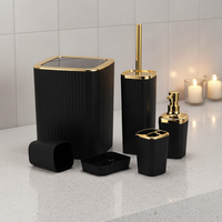 Ensemble d'accessoires de salle de bain de luxe en plastique, 6 pièces, style moderne, métal élégant, noir mat et or, pour la maison