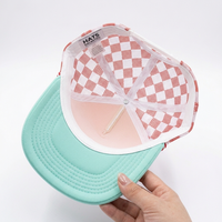 Gorra Trucker de 5 Paneles con Espuma y Malla, Cuerda, Bicolor Morado y Verde, Visera Curva, Corona Alta, Cierre Ajustable, Gorra de Béisbol para Verano