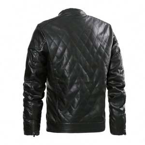 Blouson en similicuir PU noir coupe motard, col montant, coupe-vent, teint sur mesure, haute qualité, pour homme, vente en gros - Product Image 4
