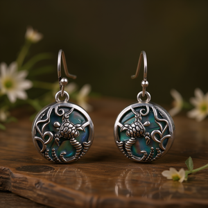 Boucles d'oreilles pendantes vintage en forme de coquille de tortue, serties de pierres en argent tibétain, bijoux fantaisie pour femme à motif animalier - Product Image 2