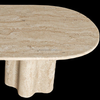 Dougbuild Table de cuisine en marbre travertin de luxe personnalisée 210cm-240cm Design moderne Forme ovale ronde