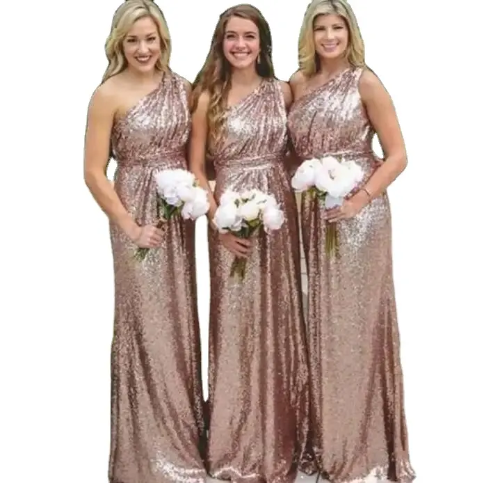 فستان 2023 المصنع المخصص عالي الجودة اللون الذهبي الوردي قابل للتحويل مع خصم كبير لامع فستان وصيفة العروس