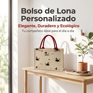 Bolso Tote de Lona Personalizable con Diseño de Cachorros, Versátil para Oficina y Universidad, Bolsa Ecológica Reutilizable - Product Image 1