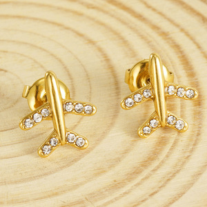 ZOGXIN Stud Earrings 18K Gold Plated Pearl Cross U-Shaped Airplane Design For Women Fashion Jewelry Gift - Product Image 2