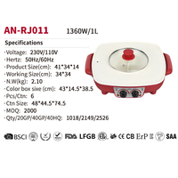 4 en 1 Batterie de cuisine en aluminium sans fumée, antiadhésive, pour le gril et la marmite 2 saveurs