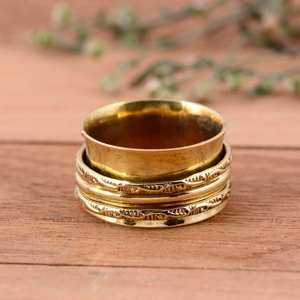 Anillo Antiestrés Giratorio Hecho a Mano de Latón Moderno con Baño de Oro de 14K, Anillo de Meditación Unisex para el Pulgar - Product Image 1