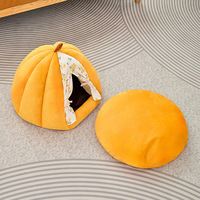 Lit pour chat en forme de citrouille, fermé, chaud et doux, en peluche, pour chats d'intérieur et petits chiens