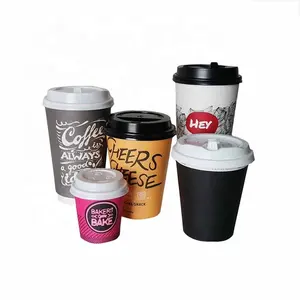 Biodegradable 16oz Disposable Custom Printed Single wall Hot Drink paper coffere cup with lid