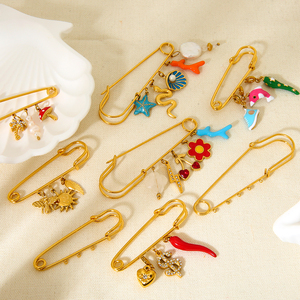 Criativo na moda DIY Encantos Acessórios Aço Inoxidável Esmalte Chilli Pepper Starfish Shell Flower Cherry Sun Heart Pin <span class=keywords><strong>Brooch</strong></span> - Product Image 1