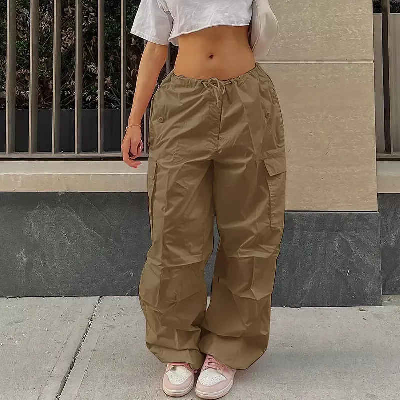 Pink Parachute Pants for Women, 90s clothing vintage Cargo Pants Women Baggy Low Waist Zipper Baggy Jogger Relaxed Y2K Pants