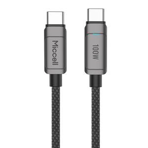 Cable de Carga Rápida Miccell de 100W 5A, Tipo <span class=keywords><strong>C</strong></span> a Tipo <span class=keywords><strong>C</strong></span>, con Velocidad de Transmisión de 480 Mbps, Cable de Carga para Teléfono con Trenzado de Aleación de Zinc - Product Image 1