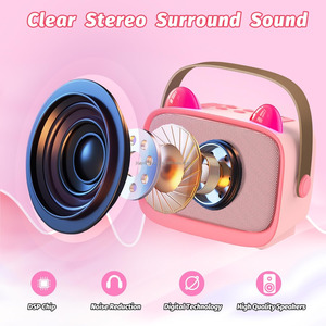 เครื่องคาราโอเกะขนาดเล็กสำหรับเด็กวัยหัดเดิน3-8ปี2ไมโครโฟนไร้สายไฟ LED ลำโพงแสดงไฟ LED ลำโพงใช้พลังงานแบตเตอรี่เพื่อความปลอดภัยของเล่นวันเกิด - Product Image 6