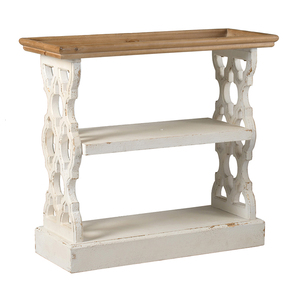 Mesa Consola Estilo Rústico Francés con Bandeja de Madera Natural y Acabado Desgastado Blanco, 35.5 x 14 x 32 - Product Image 1