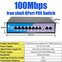 2023 Offre Spéciale KuWFi 52v 2.3a alimentation cat5 métal 1010B 8 ports industriel 100mbps commutateur poe pour l'extérieur