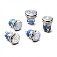 Interrupteur à bouton-poussoir étanche en acier inoxydable 16/19 mm IP65 10A 12V avec lampe LED symbole d'alimentation