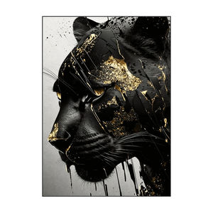 Pintura de animales de lujo moderna, lienzo de <span class=keywords><strong>Pantera</strong></span> de oro negro, póster impreso, pared de salón para dormitorio, Mural artístico decorativo - Product Image 6