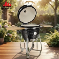 Parrilla Kamado de Cerámica Premium de 23.5 Pulgadas con Mesa Lateral Plegable, Acabado de Porcelana Esmaltada y Carrito para Uso en Exteriores