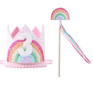 Chapeau d'anniversaire pour enfants 1-6 ans, ensemble baguette magique arc-en-ciel 2 pièces, couronne et serre-tête, fournitures de fête pour filles, Ramadan, remise de diplôme - Product Image 5