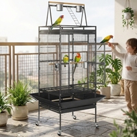 Cage à oiseaux en métal à toit ouvert avec accessoires de jeux, conception à roulettes, adaptée à plusieurs perroquets de petite à moyenne taille