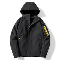 Veste d'extérieur pour homme 100% polyester, logo personnalisé, vente en gros, imperméable, coupe-vent, respirante, à capuche, pour trekking et camping
