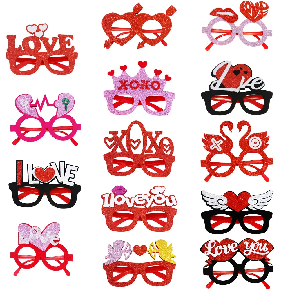 Kacamata Hari Valentine kacamata Pesta Glitter lucu kacamata perayaan Valentine dekorasi kostum hadiah liburan J035