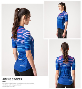 Hot Sale Women Multicolor Wave Horizontal Stripe Short Sleeve Stretchy Full Zip <b>Stand</b> Collar <b>Cycling</b> Jersey for Outdoor Riding - Product Image 5
