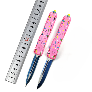 Cuchillo Pink Donut Drop Point Bowe con hoja de acero 5CR15mov, mango de aleación de aluminio CNC, para exteriores, camping, supervivencia, bricolaje, táctico, defensa personal - Product Image 5