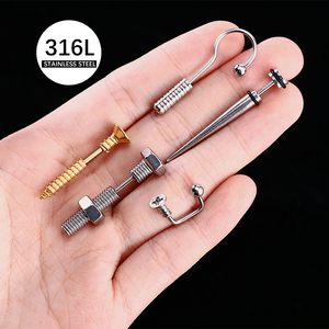 Earring Fasteners Pair Of Screw Earrings Stainless Steel Punk Hip