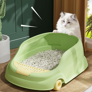 Produits de nettoyage pour chat Bac <span class=keywords><strong>à</strong></span> <span class=keywords><strong>sable</strong></span> en plastique semi-fermé anti-éclaboussures en forme de voiture pour animaux de compagnie - Product Image 3