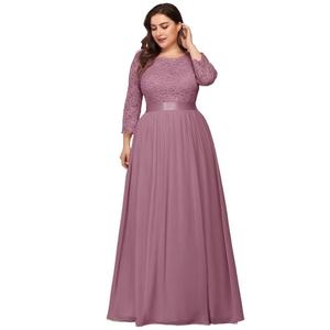 Plus Size Women's Long Evening Gown Lace Bodice <b>Chiffon</b> Skirt Waist Shaping Stand Collar Formal Dress For Banquet Performance - Product Image 5