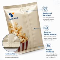 Sacs d'emballage pour collations en plastique imprimés sur mesure, qualité alimentaire, thermoscellés, pour popcorn, avec fenêtre transparente