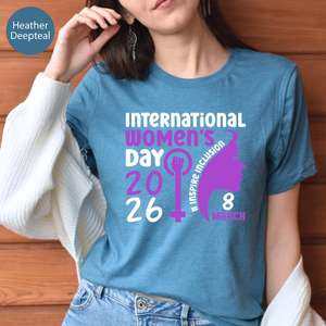 T-shirt per la Giornata Internazionale della Donna 2026 da donna, casual, girocollo, manica corta, 100% cotone, tessuto jersey stampato, primavera estate - Product Image 3