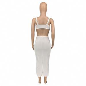 Tren baru Logo kustom potongan rendah gaun katun Halter seksi musim panas wanita pesta Prom Ribbed Tank Bodycon gaun klub malam - Product Image 6