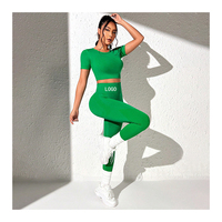 Ensemble de fitness pour femme, haut slim à manches courtes, pantalon de sport taille haute, ensemble de yoga sans couture, effet liftant des fesses, Spandex/Nylon